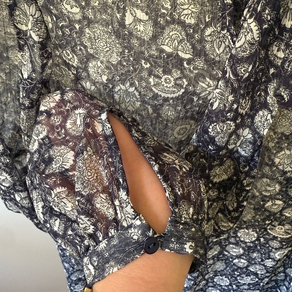 ZARA Basic Navy & White Floral Chiffon Midi Dress - Picture 6 of 9